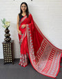 Ruby Red Modal Silk Saree with Heritage Paisley Pallu, Intricate Floral Border & Traditional Ethnic Prints