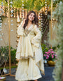 Ivory Color Heavy Mirror Embellished Anarkali With Sharara & Dupatta