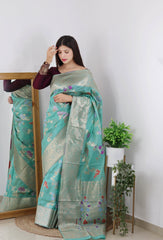 PURE ORGENZA WITH MINNA WORK BANARASI SAREE