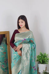 PURE ORGENZA WITH MINNA WORK BANARASI SAREE