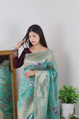 PURE ORGENZA WITH MINNA WORK BANARASI SAREE