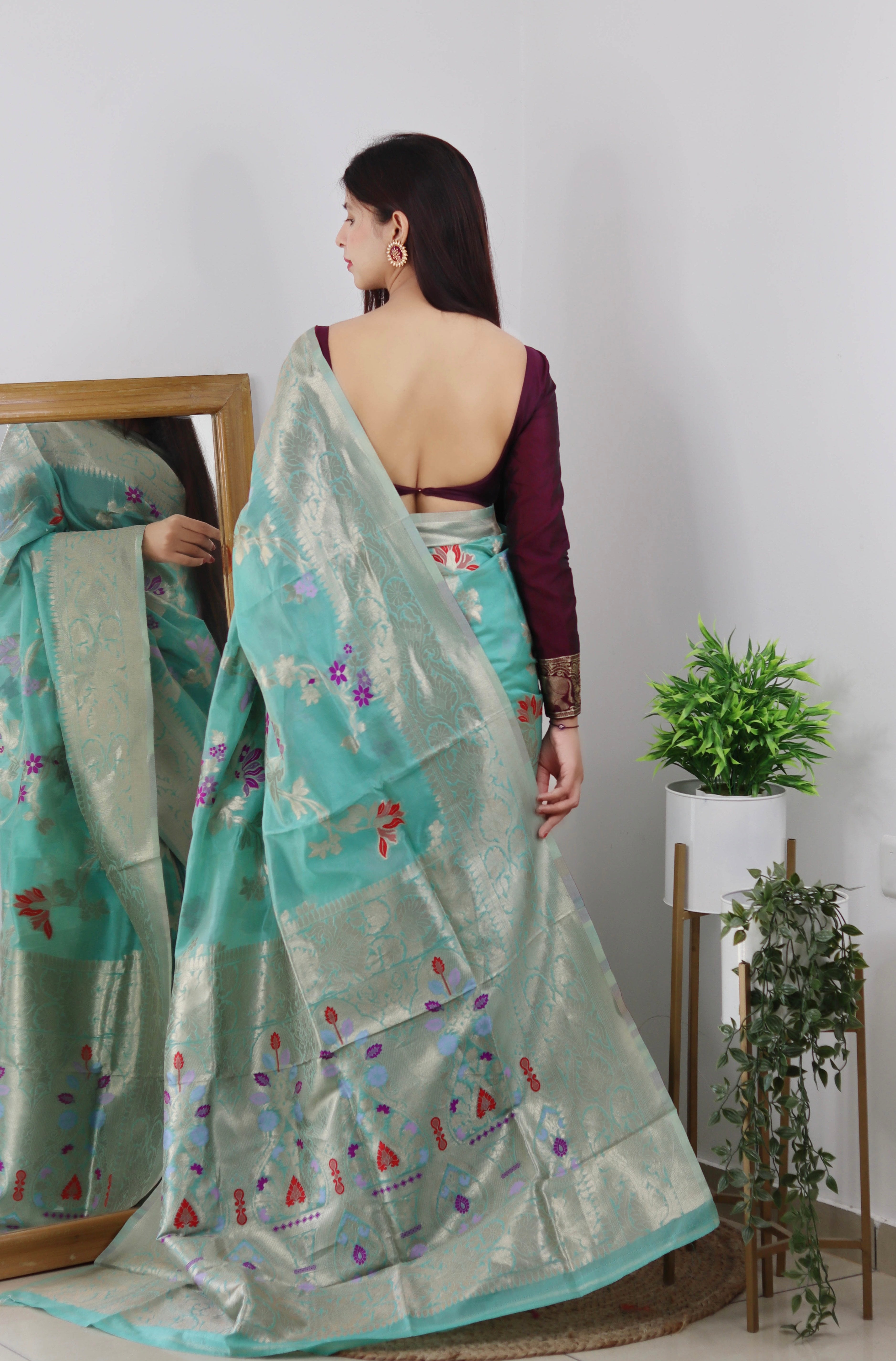 PURE ORGENZA WITH MINNA WORK BANARASI SAREE