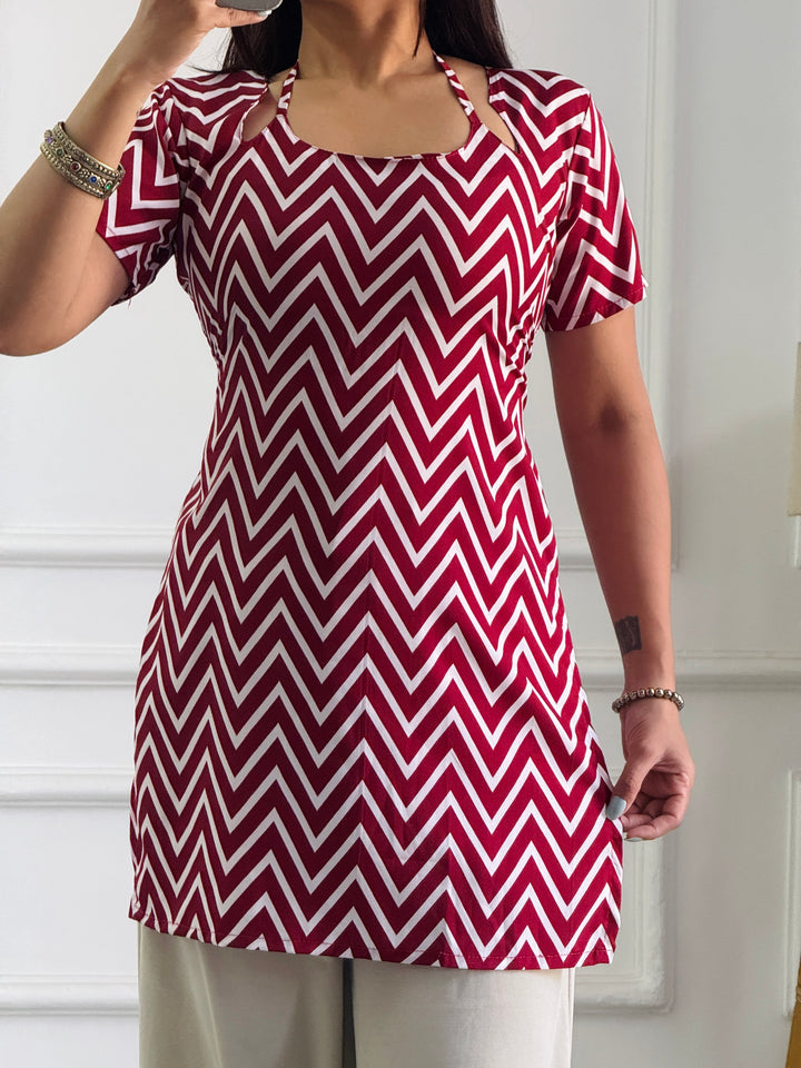 Bold Red Chevron Multi-Wear Tunic - Adjustable Fit