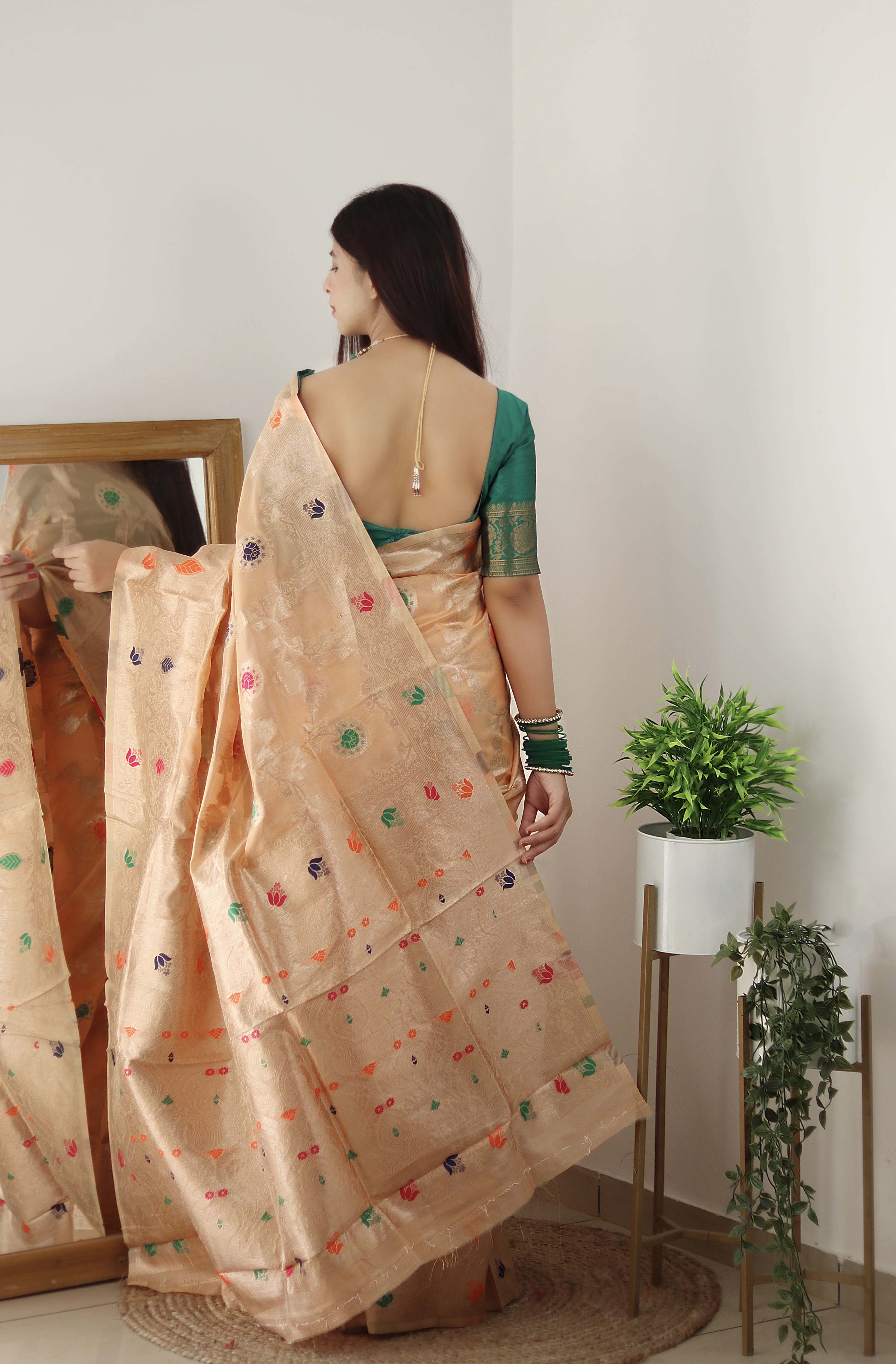 PURE ORGENZA WITH MINNA WORK BANRASI SAREE