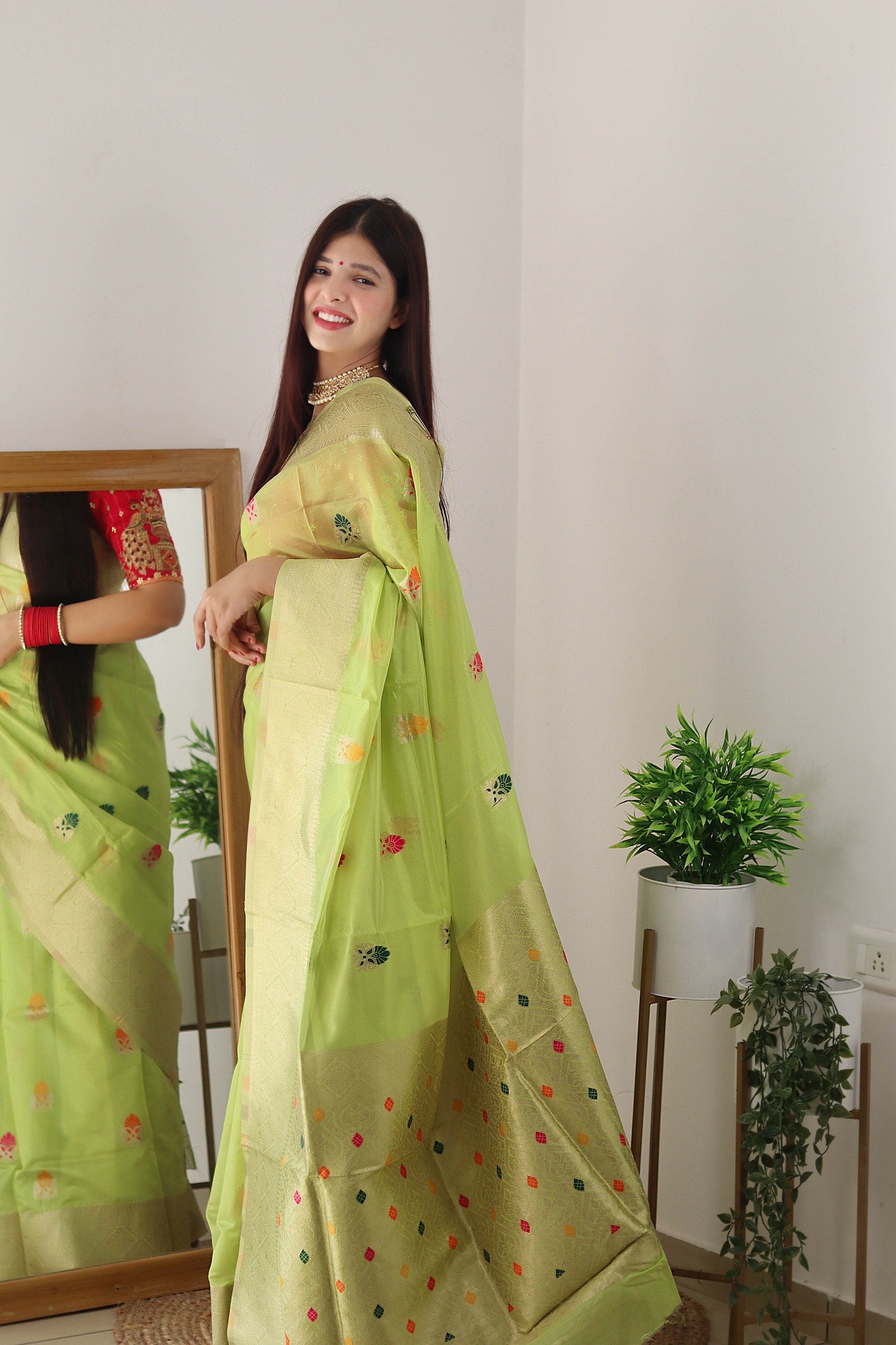 PURE ORGENZA WITH MINNA WORK BANARASI SAREE