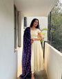 Cream Anarkali Dress with Navy Blue Dupatta – Elegant Women’s Ethnic Wear
