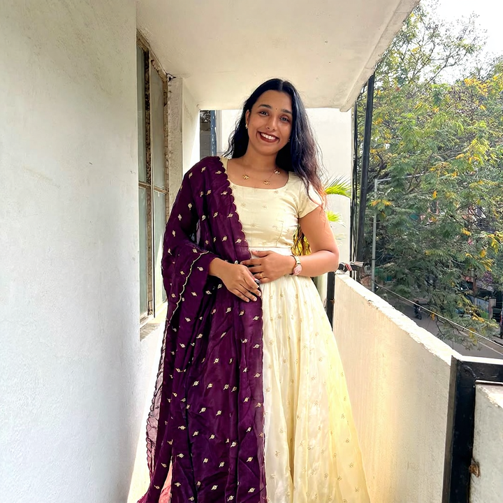 Cream Anarkali Dress with Dark Wine Dupatta – Elegant Women’s Ethnic Wear