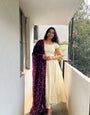 Cream Anarkali Dress with Dark Wine Dupatta – Elegant Women’s Ethnic Wear