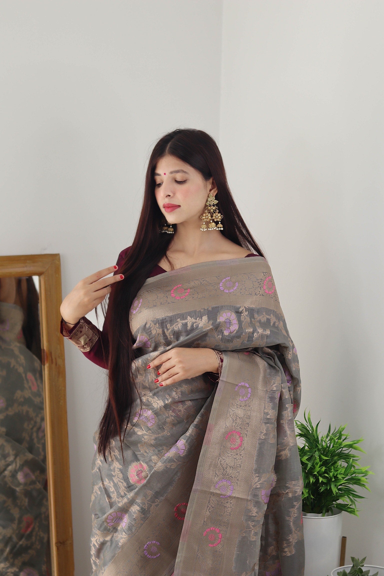 PURE ORGENZA WITH MINNA WORK BANARASI SAREE