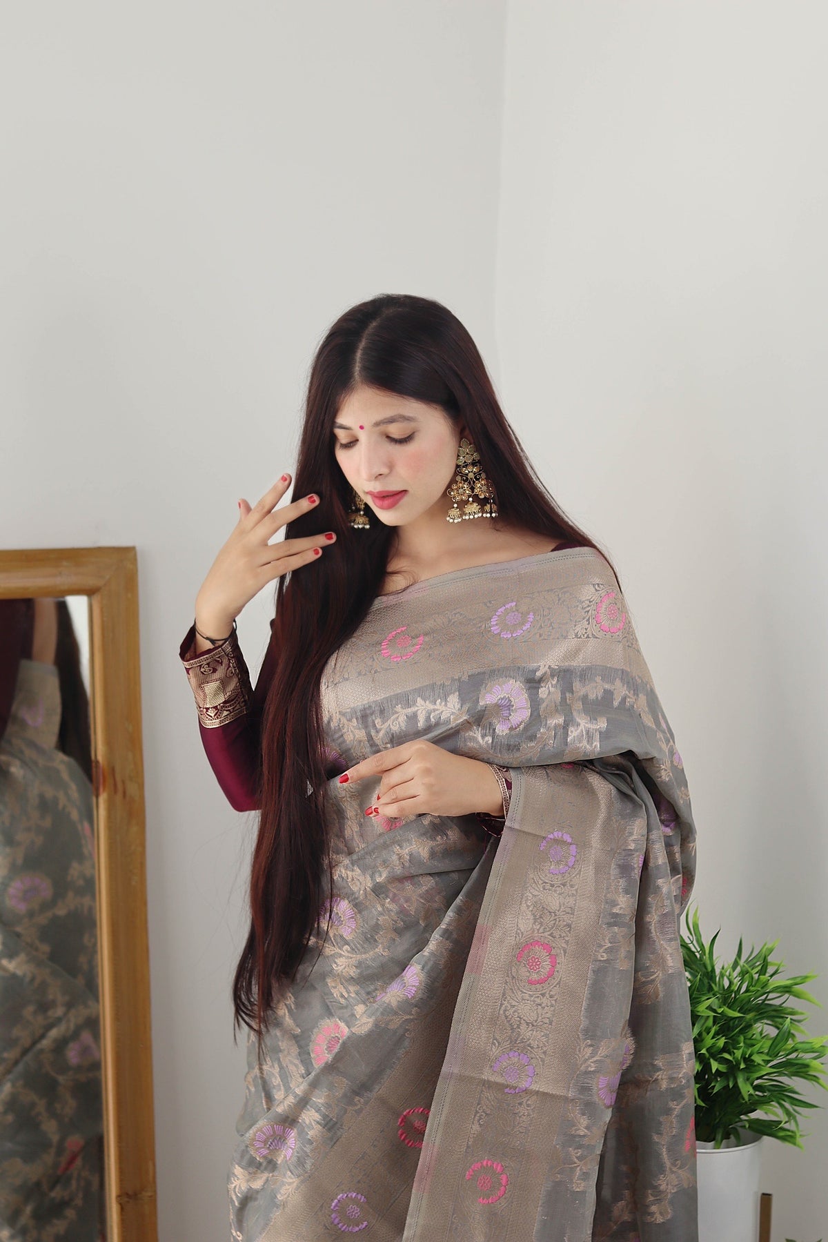 PURE ORGENZA WITH MINNA WORK BANARASI SAREE