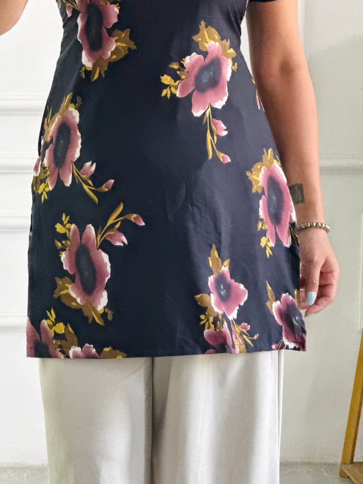 Burgundy & Black Floral Tunic with Adjustable Corset Back