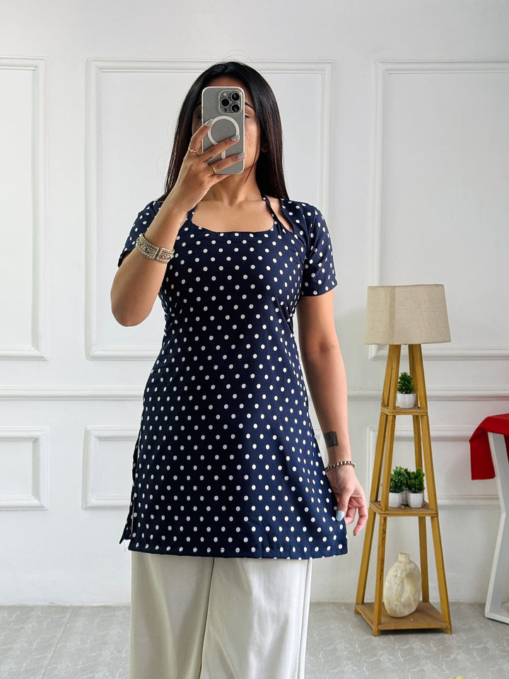 Classic Navy Polka Dot Multi-Wear Tunic - Adjustable Fit