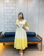 Sunshine Yellow Georgette Maxi Dress | Handcrafted Beads & Kardana | Comfortable Cotton Inner