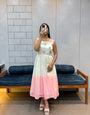 Pink Pedding Fox Georgette Maxi Dress with Beads & Kardana Handwork | Soft Cotton Inner | Elegant Partywear