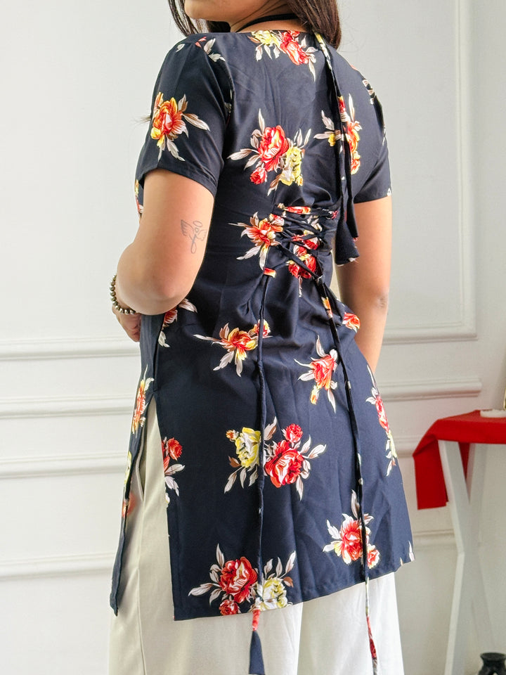 Tropical Black Floral Multi-Wear Tunic - Adjustable Fit