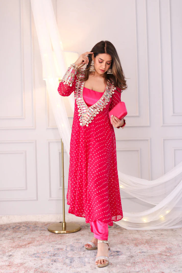 Designer Mirror Work Anarkali Suit Set for Women – Georgette Fabric | Available in Mehendi Green, Royal Blue, Black  & Wine Purple