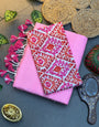 Handwoven Khadi Cotton Saree in Baby Pink with Designer Ikat Print Blouse Fabric