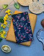 Handwoven Mustard Yellow Khadi Cotton Saree Paired with Black Red Floral Digital Blouse