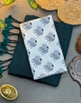 Handwoven Bottle Green Khadi Cotton Saree with White & Blue Digital Print Blouse