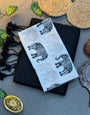Handwoven Black Khadi Cotton Saree Paired with Elephant Motif Digital Printed Blouse