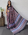 Black Modal Silk Saree with Geometric Floral Print & Heritage Designer Pallu | Festive & Party Wear Saree