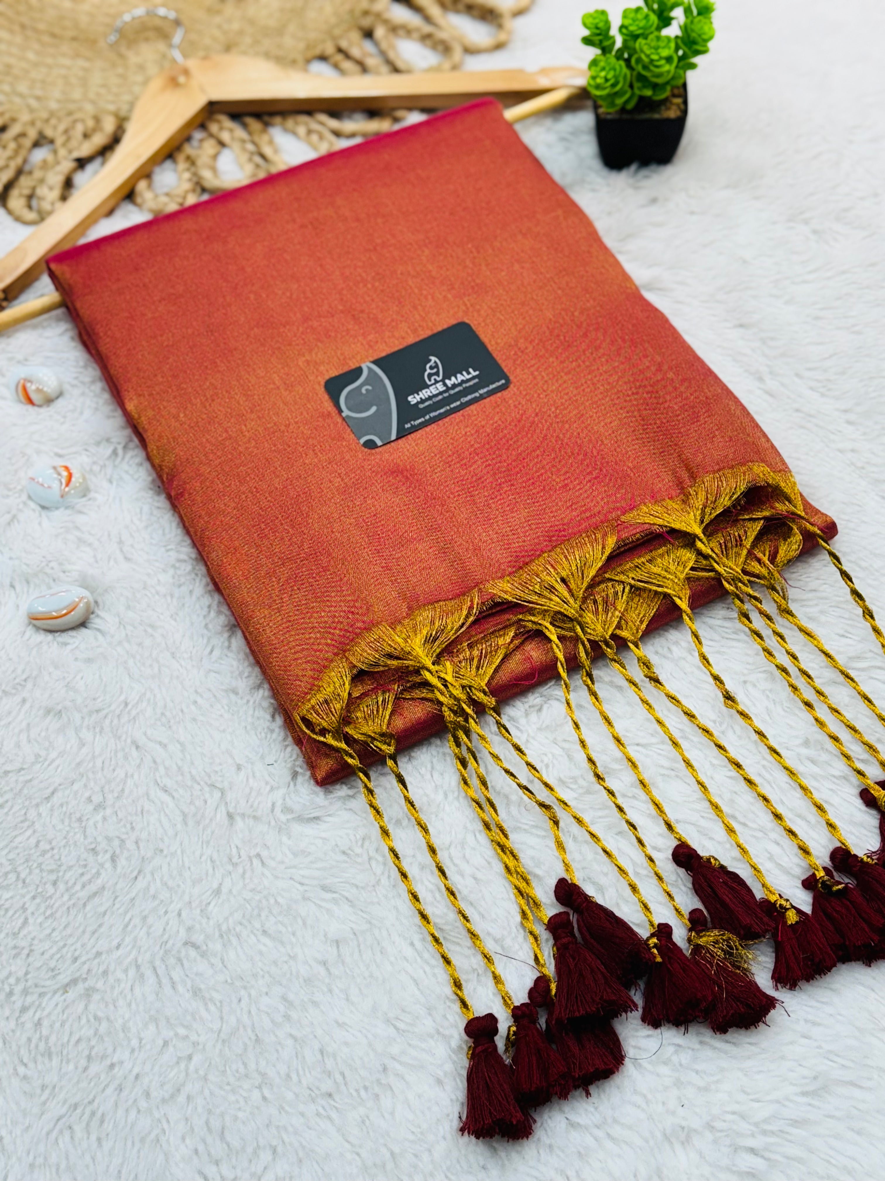 Elegant Singal color Tissue Silk Saree with Traditional Patterns | Lightweight Festive Wear