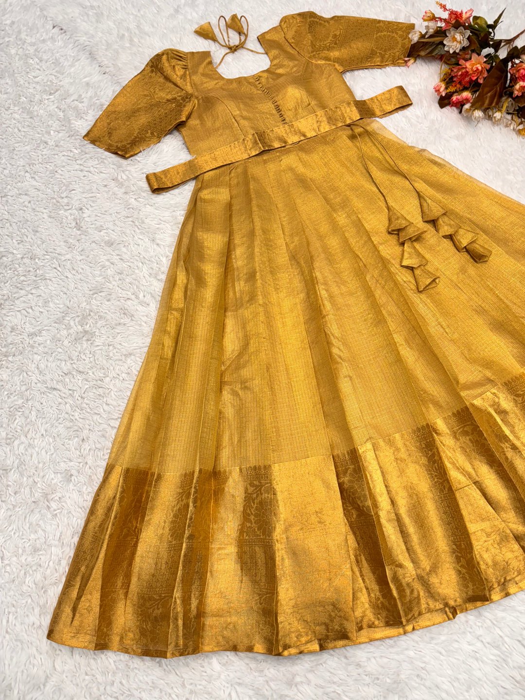 Golden Tissue Silk Gown for Women - Elegant Full-Length Party Wear Dre SHREE MALL Golden Tissue Silk Gown for Women - Elegant Full-Length Party Wear Dre SHREE MALL