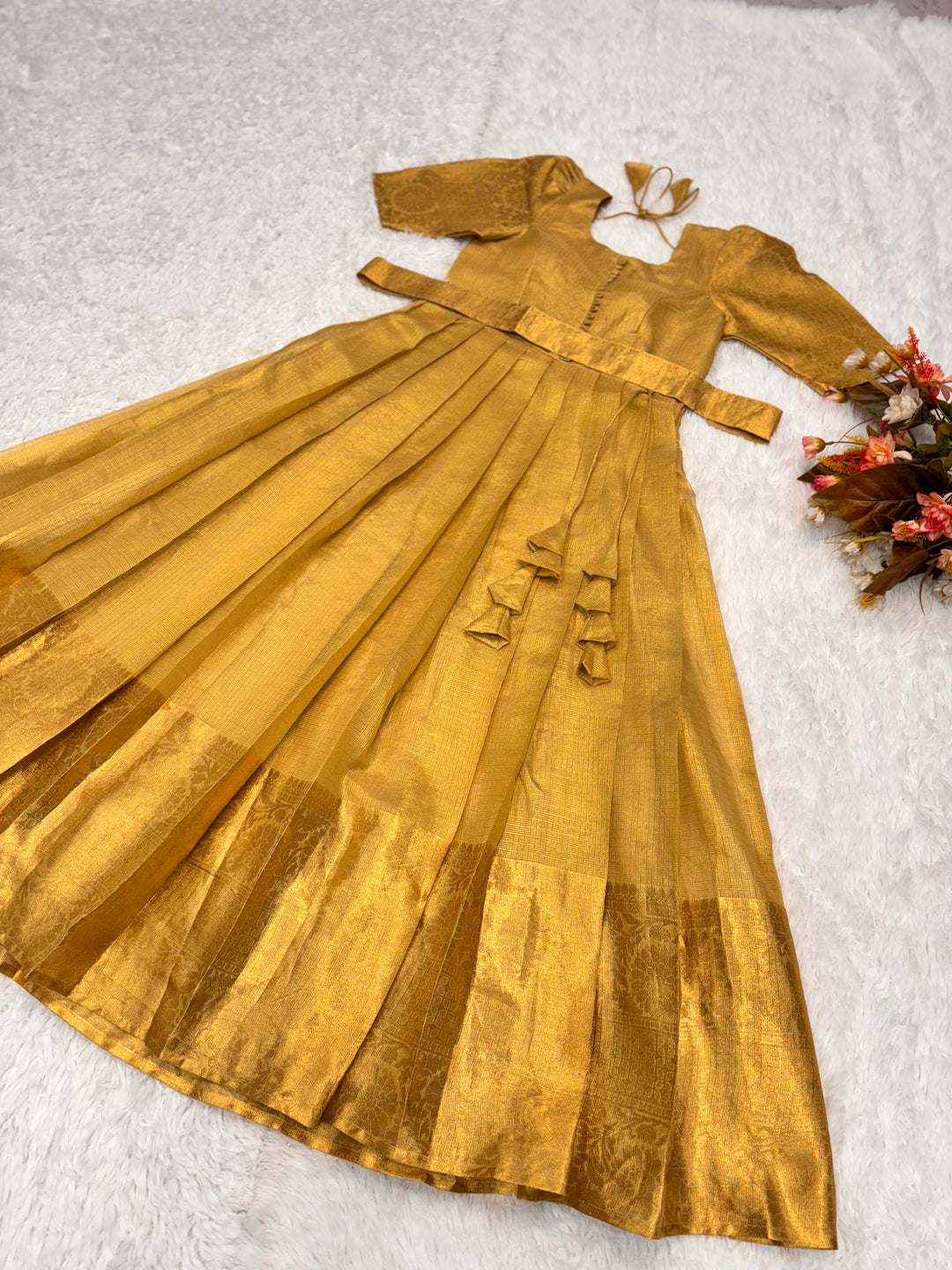 Golden Tissue Silk Gown for Women - Elegant Full-Length Party Wear Dre SHREE MALL Golden Tissue Silk Gown for Women - Elegant Full-Length Party Wear Dre SHREE MALL