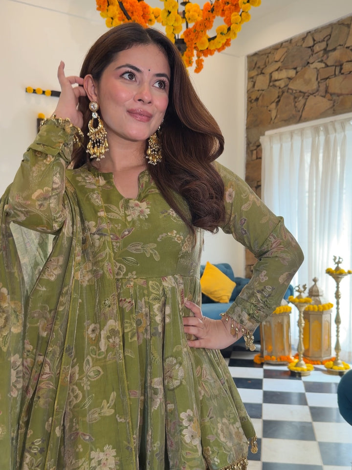 Pallavika Flora Cosmos Organza Kurta Set with Palazzo & Dupatta | Festive Ethnic Wear for Women