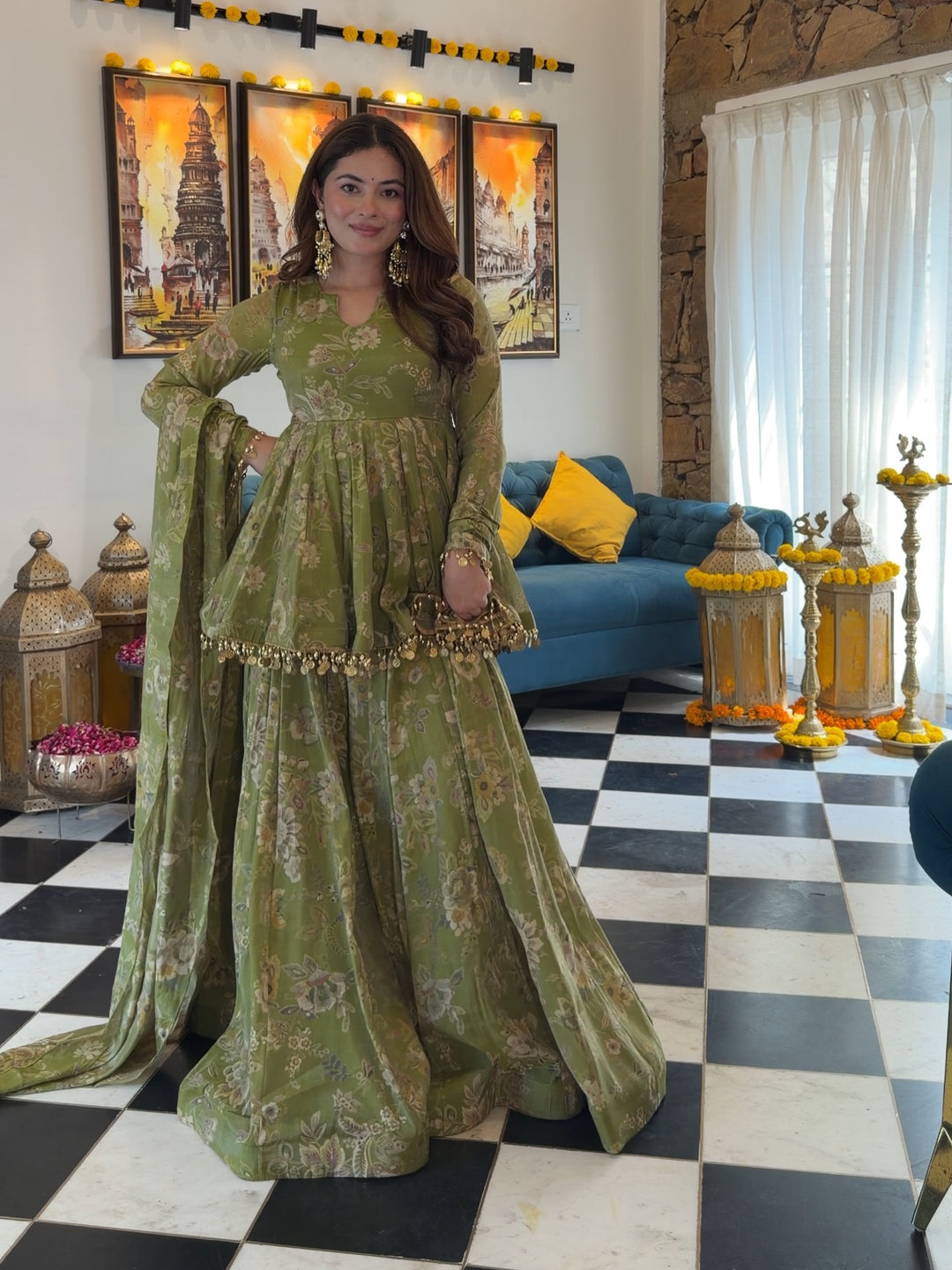 Pallavika Flora Cosmos Organza Kurta Set with Palazzo & Dupatta | Festive Ethnic Wear for Women