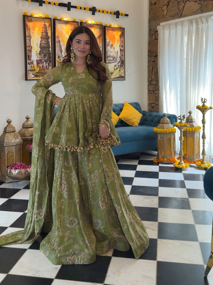 Pallavika Flora Cosmos Organza Kurta Set with Palazzo & Dupatta | Festive Ethnic Wear for Women