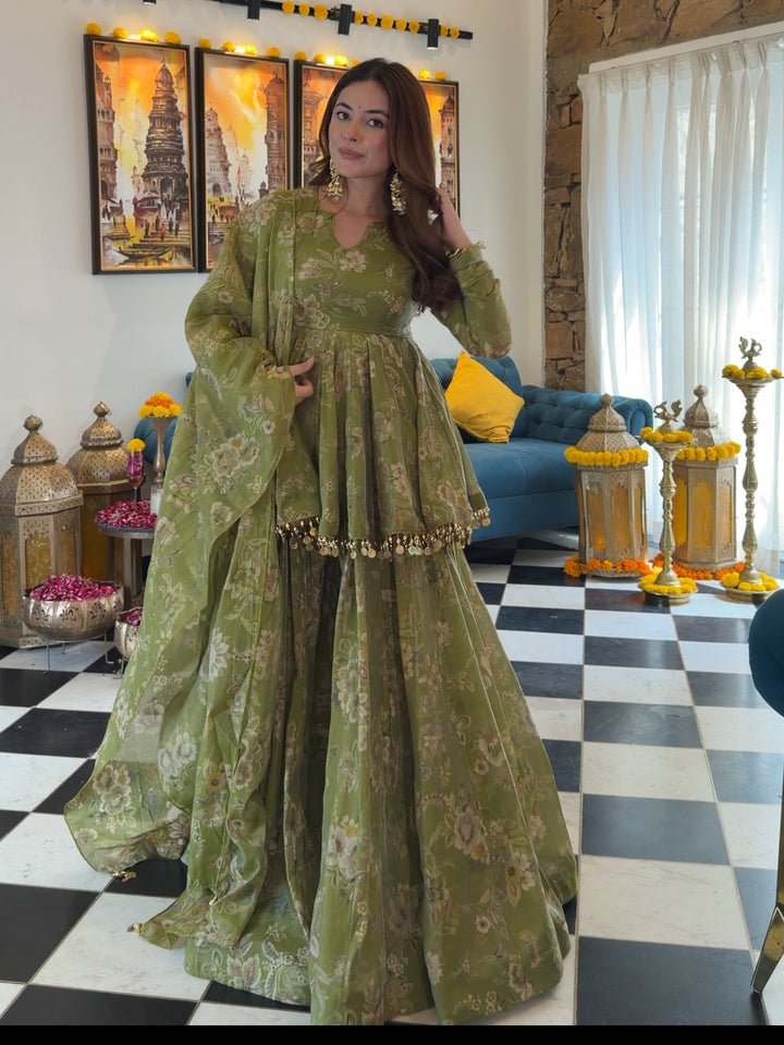 Pallavika Flora Cosmos Organza Kurta Set with Palazzo & Dupatta | Festive Ethnic Wear for Women