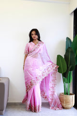 NEW COLOR BURBARY JIMMY CHOO SHINY EMBROIDERY WORK SAREE WITH UNSTICHED BLOUSE