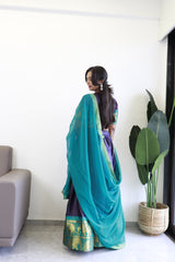 Elegant elephant blue checks silk lehenga, light shades to complement to create beautiful aura in all function