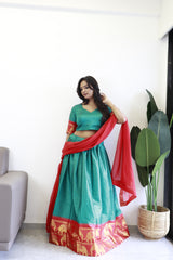 Elegant elephant green checks silk lehenga, light shades to complement to create beautiful aura in all function