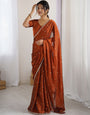 Royal Brown Georgette Saree with Golden Zari Lace Border & Sequin Work – Elegant Party & Wedding Wear