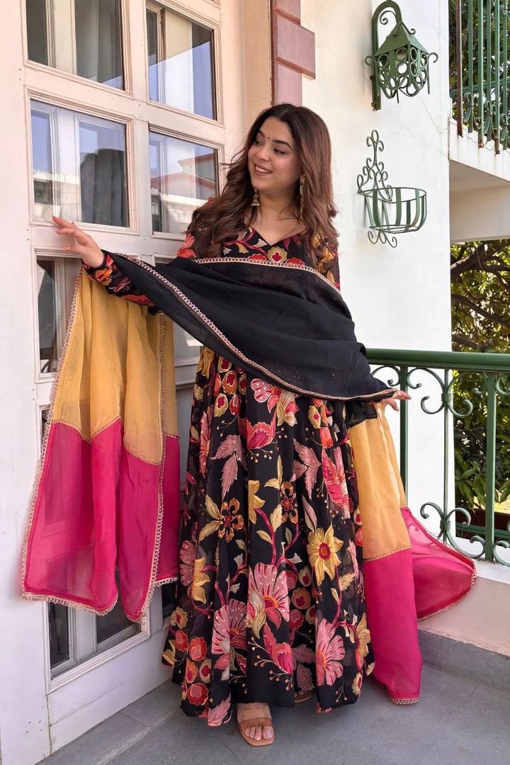 Madhubala Organza Anarkali Suit Set with Dupatta