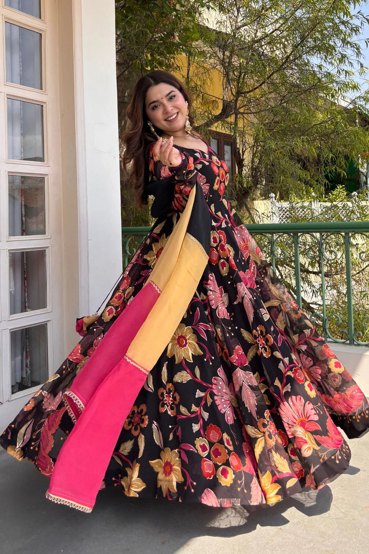 Madhubala Organza Anarkali Suit Set with Dupatta