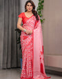 Blush Pink Satin Georgette Heart Checkerboard Printed Saree with Bold Love Motif Pallu & Matching Blouse
