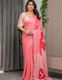 Soft Blush Pink Satin Georgette Heart Printed Saree with Gradient Love Motif Pallu & Matching Blouse