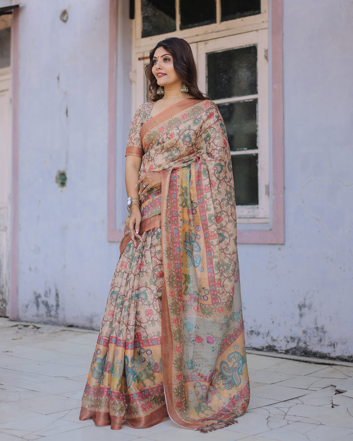 Handwoven Beige & Peach Saree with Beautiful Border Detailing – A Timeless Indian Classic