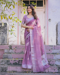 Elegant Multicolor Linen Saree with Traditional Patterns | Lightweight Festive Wear