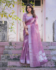 Elegant Multicolor Linen Saree with Traditional Patterns | Lightweight Festive Wear