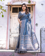 Elegant Multicolor Linen Saree with Traditional Patterns | Lightweight Festive Wear