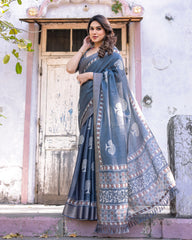 Elegant Multicolor Linen Saree with Traditional Patterns | Lightweight Festive Wear