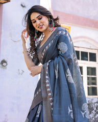 Elegant Multicolor Linen Saree with Traditional Patterns | Lightweight Festive Wear