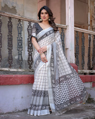 Elegant Multicolor Linen Saree with Traditional Patterns | Lightweight Festive Wear