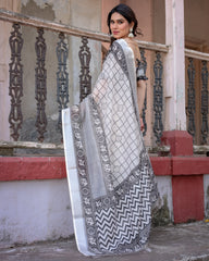 Elegant Multicolor Linen Saree with Traditional Patterns | Lightweight Festive Wear