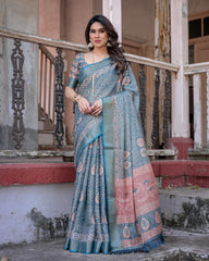 Elegant Multicolor Linen Saree with Traditional Patterns | Lightweight Festive Wear