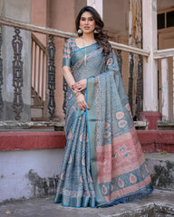 Elegant Multicolor Linen Saree with Traditional Patterns | Lightweight Festive Wear